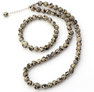 Nice Natural Round Black Spot Stone Beaded Necklace With Matched Elastic Bracelet Jewelry Set