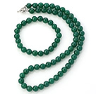 Nice Natural A Grade 8mm Round Green Agate Beaded Necklace With Matched Elastic Bracelet Jewelry Set