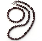 Wholesale Pretty Natural A Grade 8mm Round Garnet Beaded Necklace With Matched Elastic Bracelet Jewelry Set