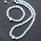 Wholesale Nice Natural Round White Blue Opal Beaded Necklace With Matched Elastic Bracelet Jewelry Set