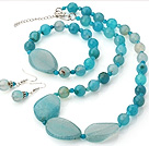 Pretty Round Faceted And Irregular Blue Agate Beads Sets (Necklace Bracelet With Matched Earrings)