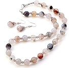 Fashion Faceted Round Banded Gray Agate Jewelry Sets (Necklace With Matched Earrings)