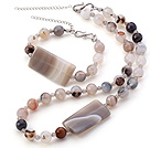 Fashion Round And Rectangle Gray Agate Sets With S Clasp (Necklace With Matched Bracelet)