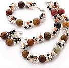 Popular Cluster Freshwater Pearl Crystal Agate Chips And Round Colorful Jade Sets (Necklace Bracelet With Matched Earrings)