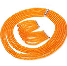 Beautiful Multi Strands Manmade Orange Yellow Crystal Necklace Bracelet Sets With Magnetic Clasp