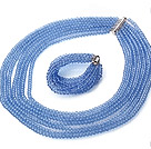 Beautiful Multi Strands Manmade Light Blue Crystal Necklace Bracelet Sets With Magnetic Clasp