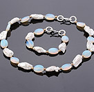 Wholesale Fashion Irregular Blister Pearl And Oval Shape Opal Stone Sets (Necklace With Matched Bracelet)