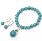 Classic Turquoise Beaded Set ( Elastic Bracelet and Matched Earrings )