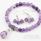 Wholesale Classic Amethyst Beaded Set ( Elastic Bracelet and Matched Earrings )