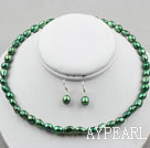 8-9mm Peacock Green Baroque Pearl Set ( Necklace and Matched Earrings )