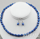 8-9mm Dark Blue Color Baroque Pearl Set ( Necklace and Matched Earrings )