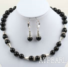 Wholesale Classic Design 12mm Round Black Agate Set ( Necklace and Matched Earrings )