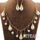 New Design Round Sea Shell Beads Set with Metal Chain ( Necklace Bracelet and Matched Earrings )