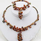 Brown Series Brown Freshwater Pearl Crystal Set ( Necklace and Matched Bracelet )