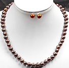 8-9mm Coffee Color Pearl Necklace and Matched Studs Earrings Sets