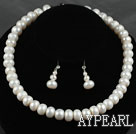 12mm Abacus Shape White Freshwater Pearl Beaded Set ( Necklace and Matched Earrings )