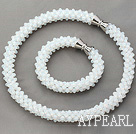 Wholesale White Series White Opal Crystal Tube Shape Woven Set ( Necklace and Matched Bracelet)