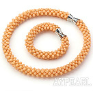 Wholesale Light Orange Series Orange Jade Tube Shape Woven Set ( Necklace and Matched Bracelet)