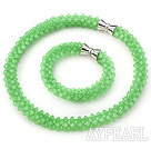Wholesale Light Green Series Green Jade Tube Shape Woven Set ( Necklace and Matched Bracelet)