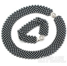 Wide Style Black Tungsten Steel Stone Set ( Necklace and Matched Bracelet )