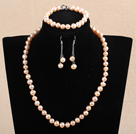 Fashion Mother Gift 8-9mm Natural Pink Freshwater Pearl Jewelry Set (Necklace, Bracelet & Earrings)