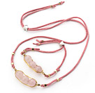 Pink Series Wire Wrapped Rose Quartz Pea Pendant Set with Pink Leather ( Necklace and Matched Bracelet)