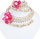 White and Light Yellow Acrylic and Hot Pink Acrylic Flower Set ( Neckalce and Matched Bracelet )