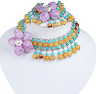 Blue and Yellow Acrylic and Purple Acrylic Flower Set ( Neckalce and Matched Bracelet )