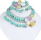 Blue and Green Acrylic and Multi Color Acrylic Flower Set ( Neckalce and Matched Bracelet )