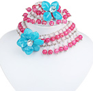 Pink and White Acrylic and Blue Acrylic Flower Set ( Neckalce and Matched Bracelet )