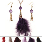 6 Sets New Fashion Style Multi Color Crystal Feather Pendant Necklace with Matched Earrings