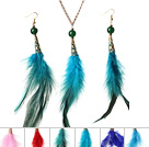 6 Sets Beautiful Multi Color Feather Pendant Necklace with Matched Earrings