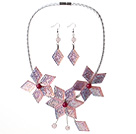 Gorgeous Pink Flower Shape Acrylic Party Necklace with Matched Earrings