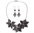 Gorgeous Black Flower Shape Acrylic Party Necklace with Matched Earrings