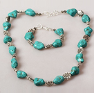 Irregular Shape Turquoise and Coral Jewelry Sets ( Necklace and Matched Earrings )