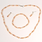 Classic Design White and Pink and Purple Pearl Beaded Jewelry Sets ( Necklace Bracelet and Studs)