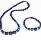 Round Lapis Jewelry Set ( Graduated Necklace and Matched Bracelet )