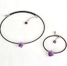 Simple Style Amethyst Stone Set ( Necklace and Matched Bracelet )