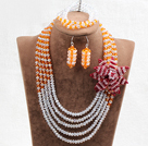 Captivating 5 Layers White & Yellow Crystal Beads Flower Charm Costume African Wedding Jewelry Set (Flower Can Be Removed as Brooch)