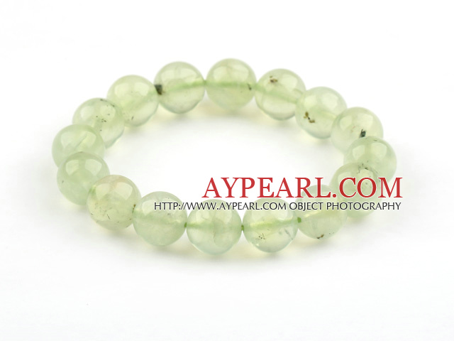 12mm Round Natural Prehnite Stretch Beaded Bangle Bracelet