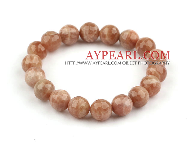 10mm Faceted Round Sun Stone Beaded Stretch Bangle Bracelet