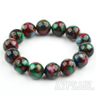 14mm Round Mosaics Turquoise Beaded Stretch Bangle Bracelet
