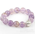 Wholesale 12mm Natural Round Faceted Ametrine Beaded Elastic Bangle Bracelet with Sterling Silver Pixiu Accessory