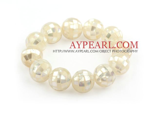 Big Style 16mm White Mosaic Shell Beaded Stretch Bangle Bracelet