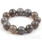 Big Style 16mm Faceted Gray Agate Beaded Stretch Bangle Bracelet