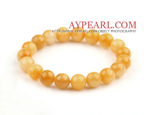 10mm Round Natural Yellow Jade Stretch Bangle Bracelet