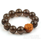 16mm Natural Smoky Quartz Beaded Stretch Bangle Bracelet with Leugh Buddha