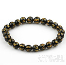 8mm Black Agate Buddhist Mantra Prayer Beads for Meditation Stretch Bangle Bracelet