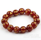 14mm Red Carnelian Stretch Bracelet with Buddhist Mantra Prayer Beads for Meditation