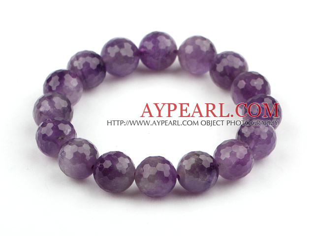 12mm Round Faceted Amethyst Stretch Bangle Bracelet